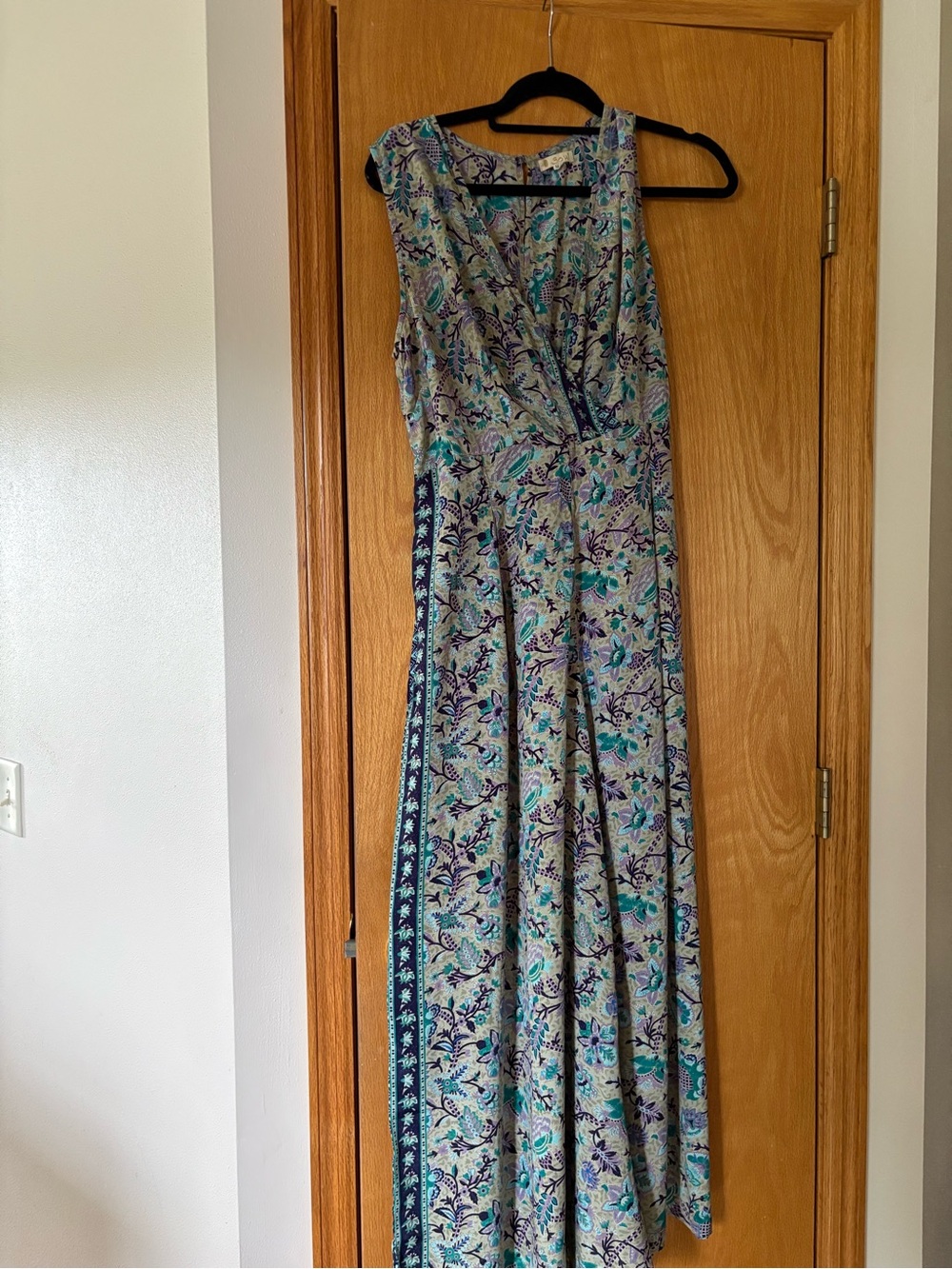 Fresh Soul Teal, Navy & Cream Floral Wrap Maxi Jumpsuit NWOT